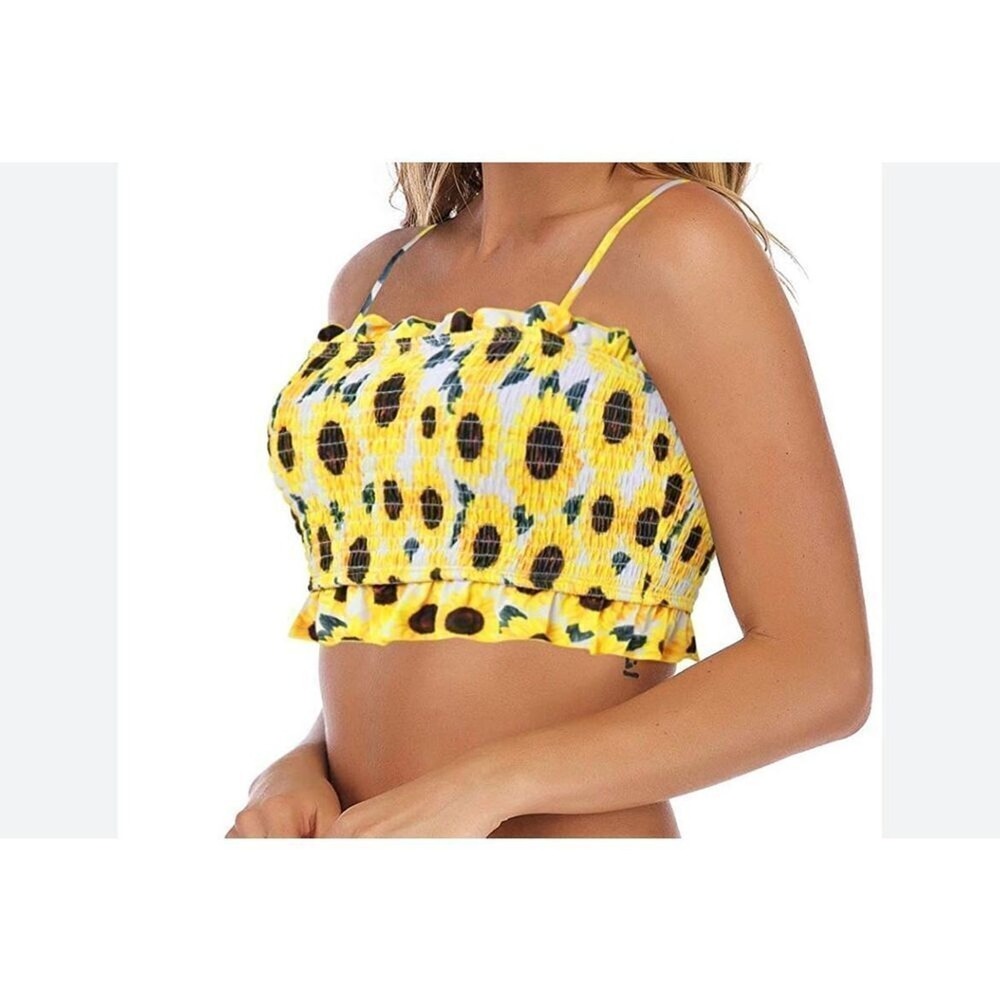 Juniors Sunflower Yellow Smocked Tube‎ Top  SMALL  Vacation Summer Beach Casual